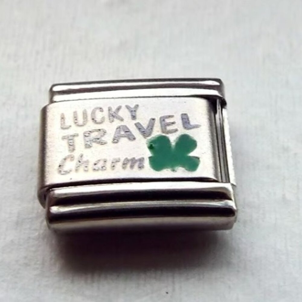 Lucky Travel Charm clover laser 9mm stainless steel italian charm link new